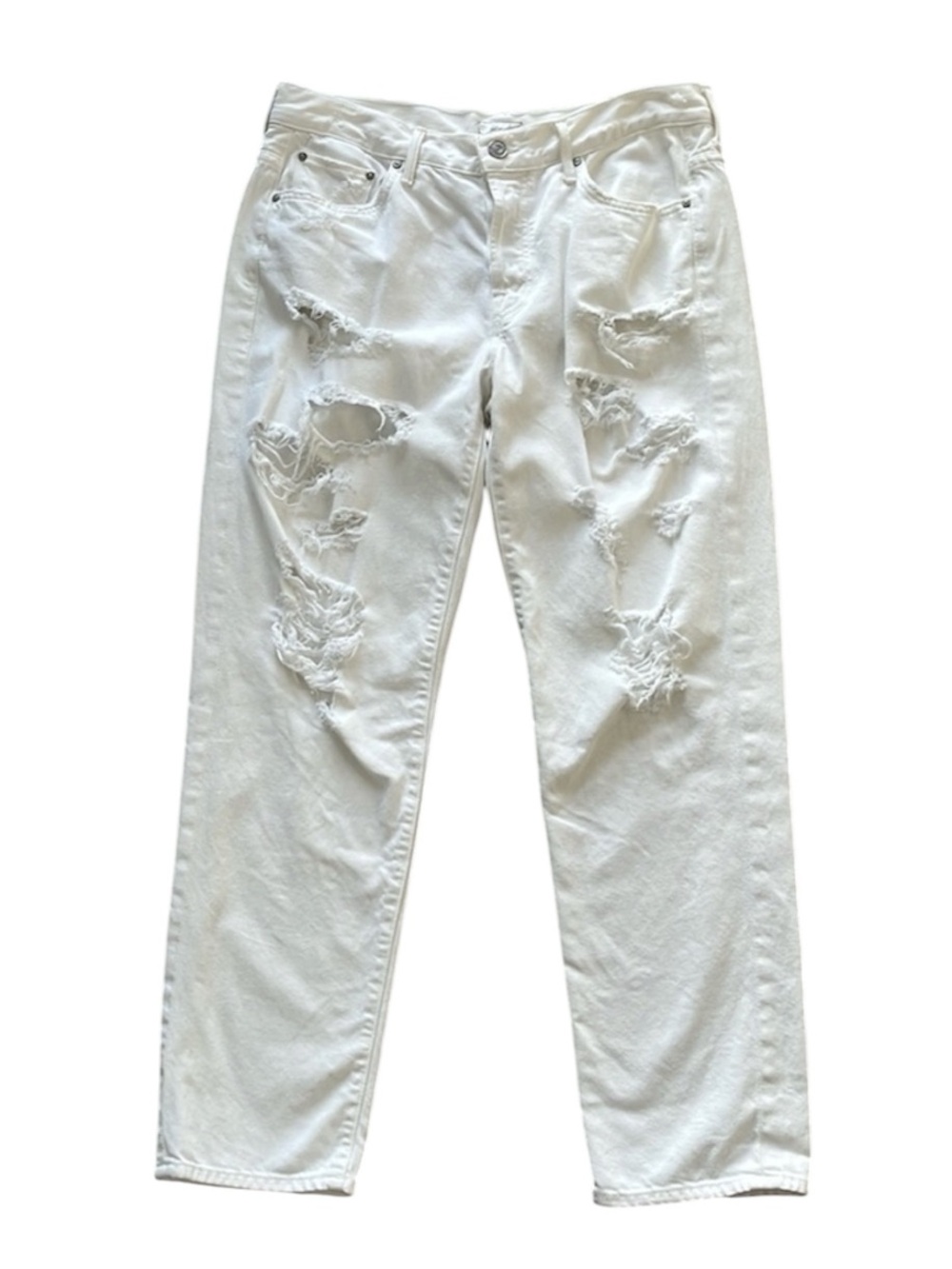 MOTHER The Loosey White Distressed High Rise Boyfriend Jeans Women 28 Denim